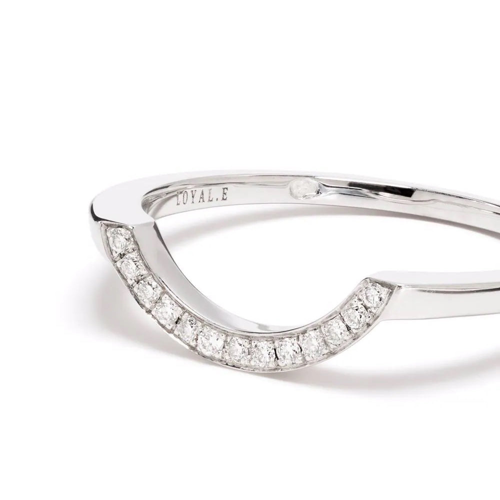 Bague Intrépide grand arc pavée - Or blanc 18k - diamant éthique - Loyale Paris