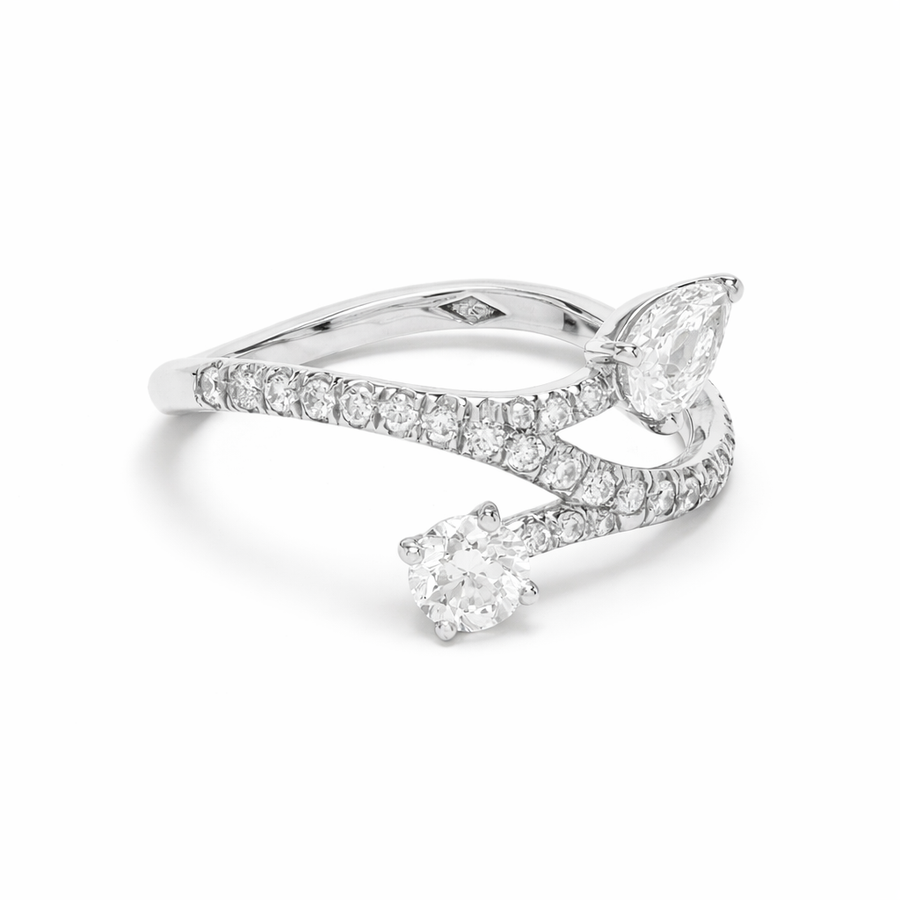 Bague Toi+Moi Toujours 0.25ct 0.35ct pavée - Or blanc 18k - diamant éthique - Loyale Paris