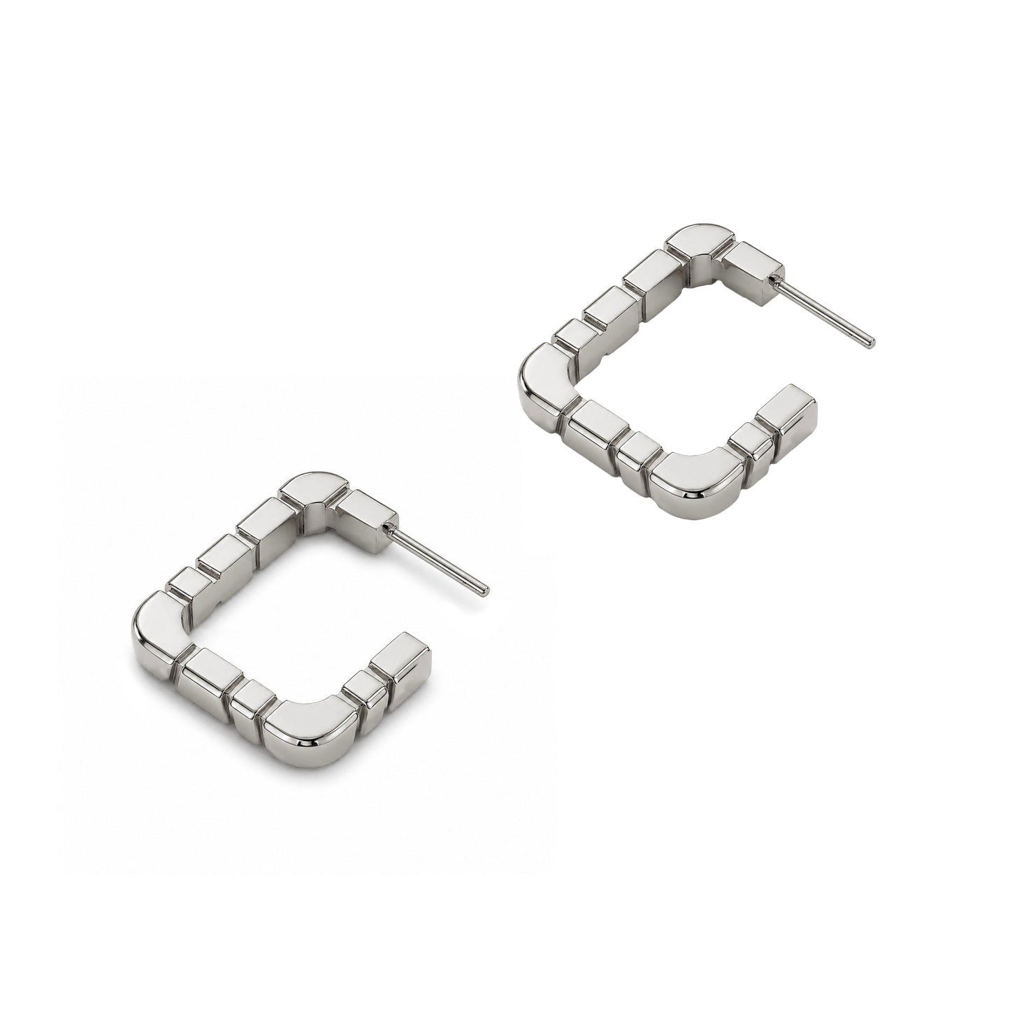 Boucles d'oreilles Ride & Love semi-pavées Carrées - Or Blanc 18k - diamant éthique - Loyal.e Paris