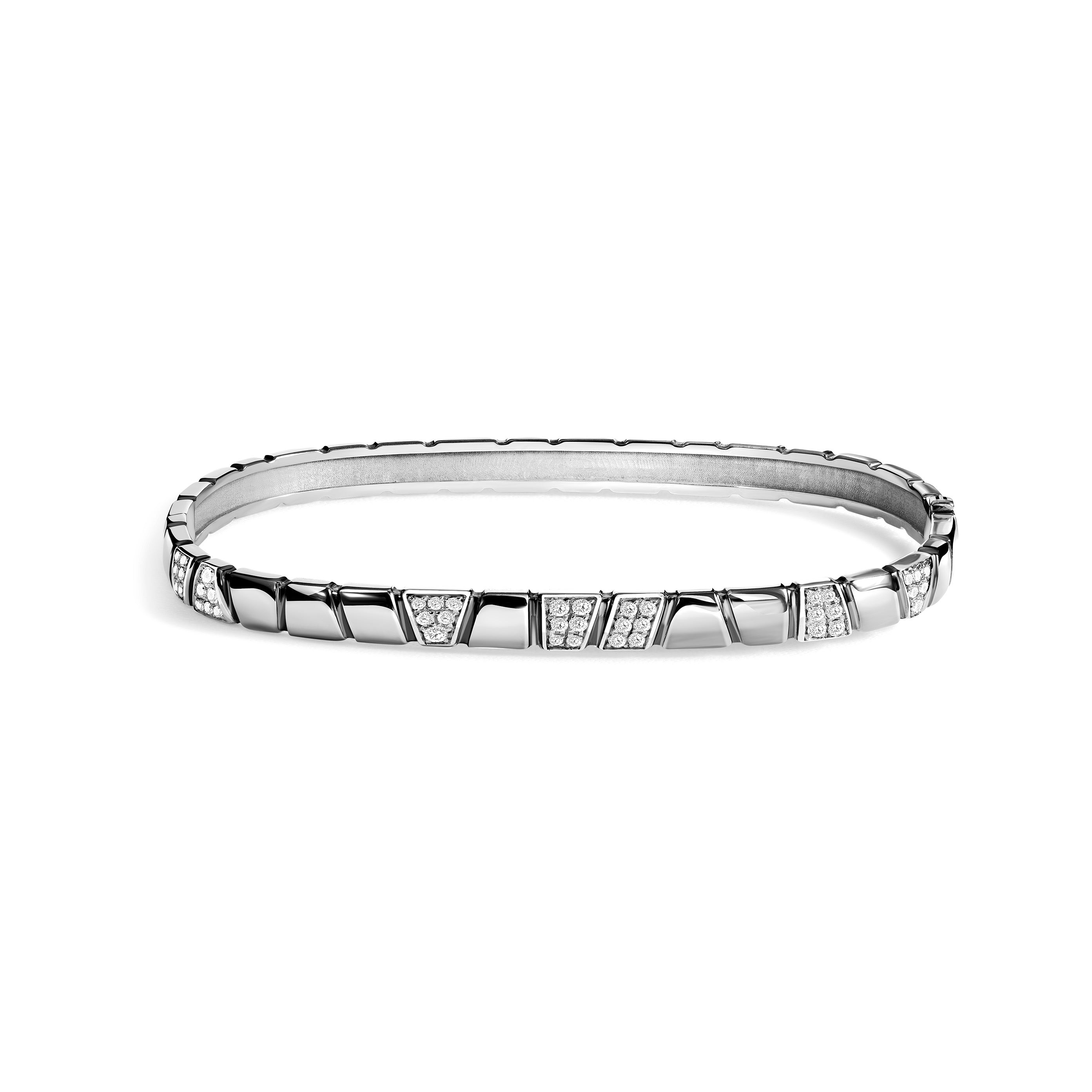 Bracelet Jonc Ouvrable Dolly-Bijoux Damier émaillé Blanc/noir | Serti Diamants Cz