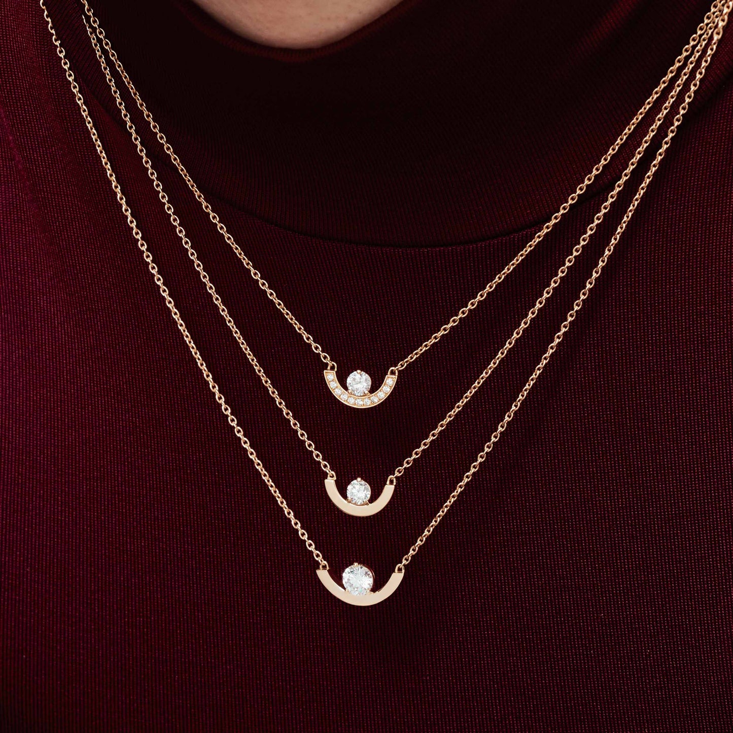 Pendentif Intrépide petit arc 1ct - Or rose 18k - diamant éthique - Loyale Paris