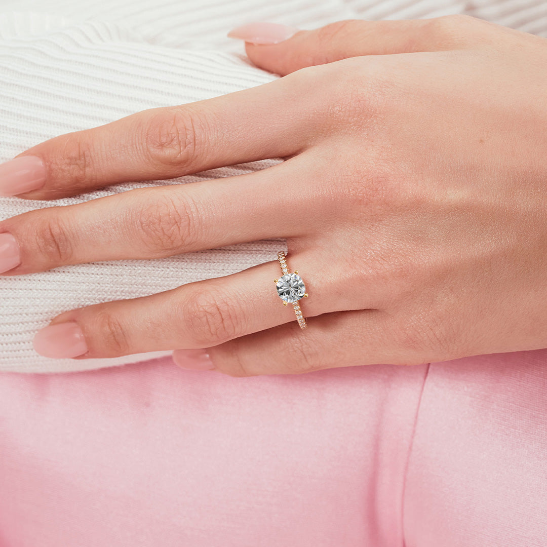 Solitaire Absolue 1ct pavé Coussin - Or blanc 18k - diamant éthique - Loyale Paris