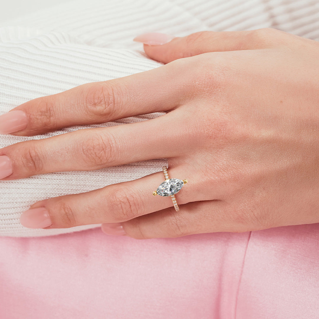 Solitaire Absolue 1ct pavé Marquise - Or blanc 18k - diamant éthique - Loyale Paris