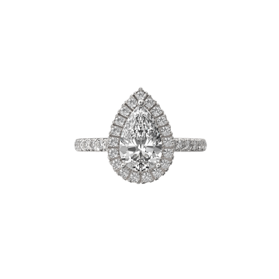 Solitaire Absolue Couronne 1ct pavé Poire - Or blanc 18k - diamant éthique - Loyale Paris