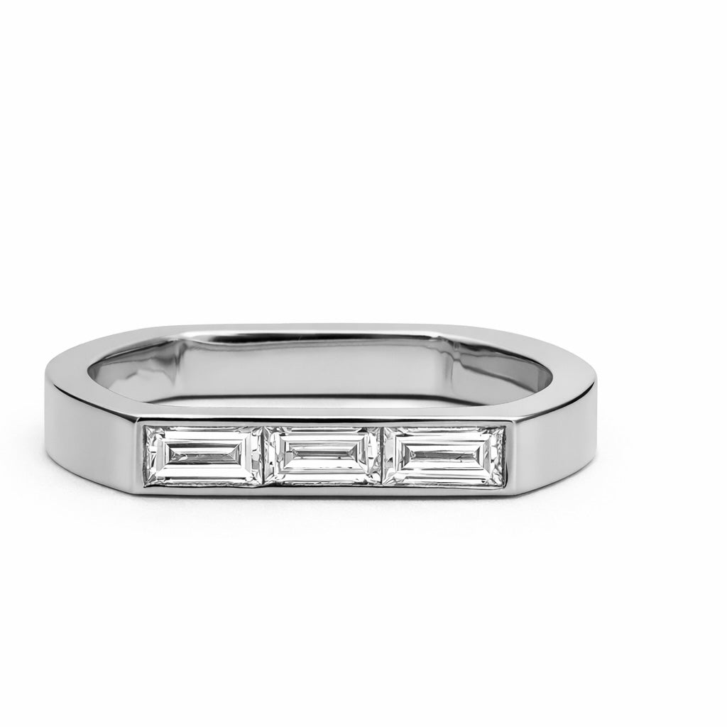 Alliance Uraeus Duo pave brillant baguette Or Blanc 18k diamant ethique Loyale Paris