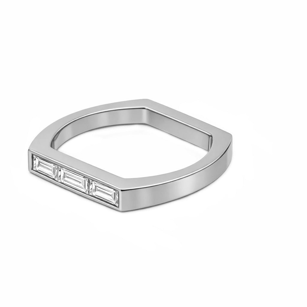 Alliance Uraeus Duo pave brillant baguette Or Blanc 18k diamant ethique Loyale Paris
