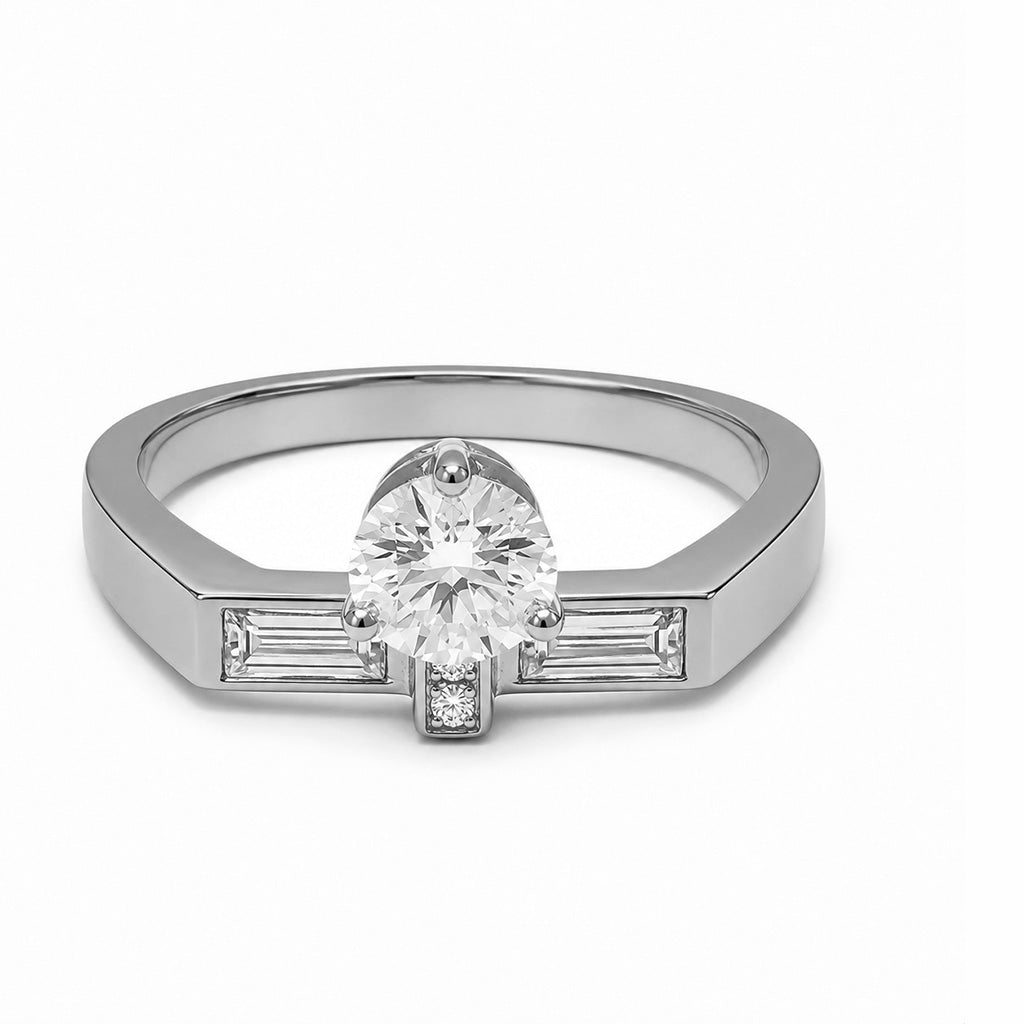 Solitaire Uraeus 0.7ct pave baguette Or Blanc 18k diamant_ethique Loyale Paris