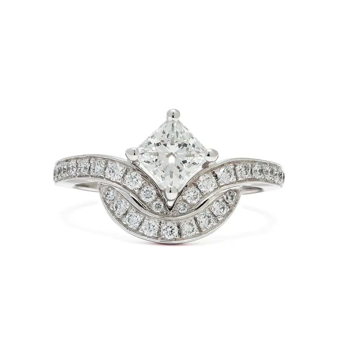 Bague Emblème 0.5ct Princesse pavée - Or blanc 18k - diamant éthique - Loyale Paris