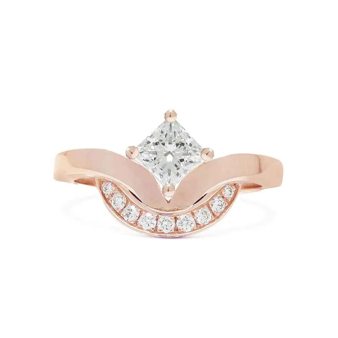 Bague Emblème 0.5ct Princesse semi-pavée - Or rose 18k - diamant éthique - Loyale Paris