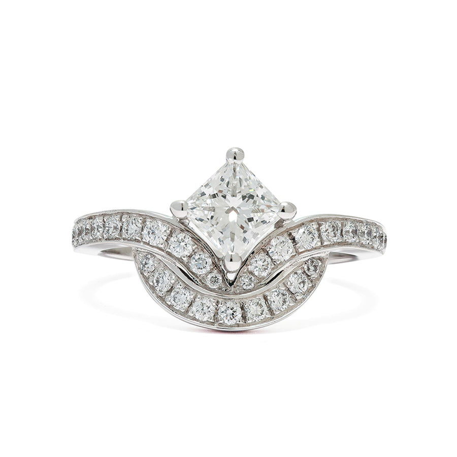 Bague Emblème 0.7ct Princesse pavée - Or blanc 18k - diamant éthique - Loyale Paris