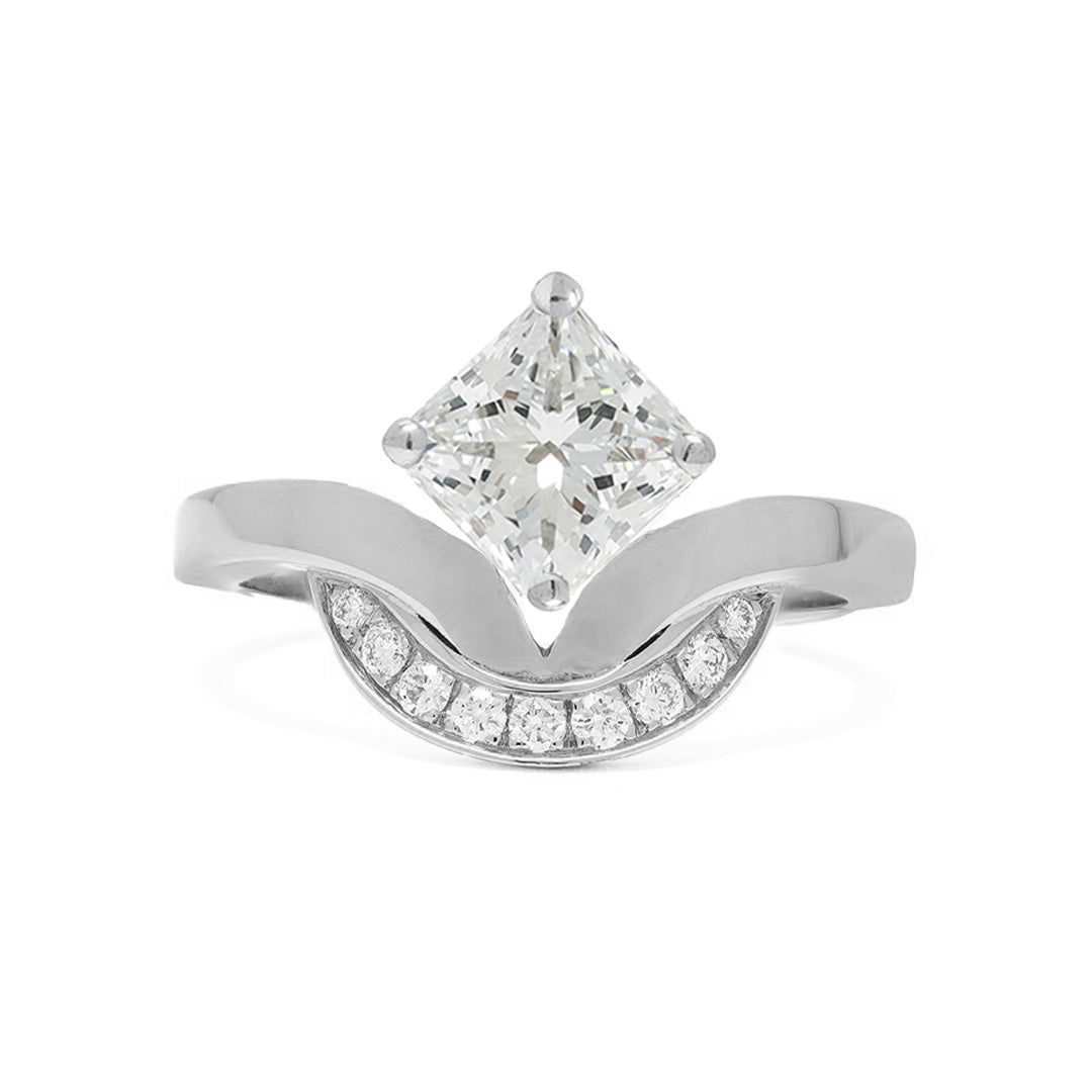 Bague Emblème 1.2ct Princesse semi-pavée - Or blanc 18k - diamant éthique - Loyale Paris