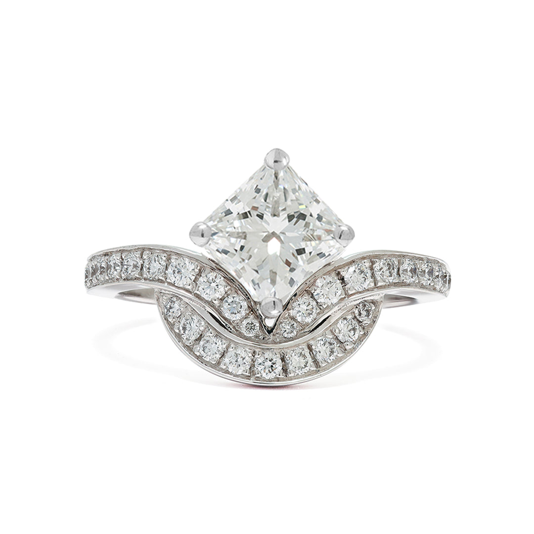 Bague Emblème 1ct Princesse pavée - Or blanc 18k - diamant éthique - Loyale Paris