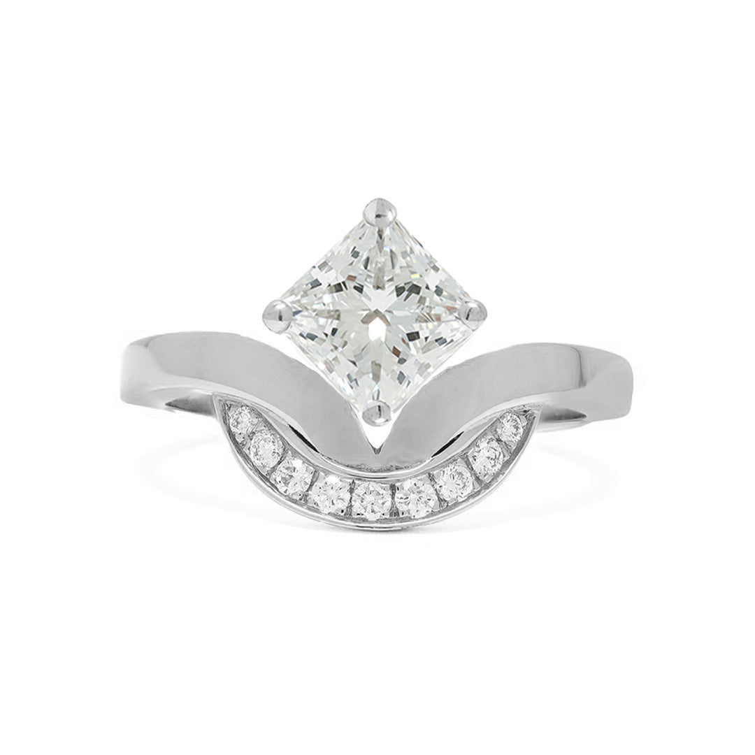 Bague Emblème 1ct Princesse semi-pavée - Or blanc 18k - diamant éthique - Loyale Paris