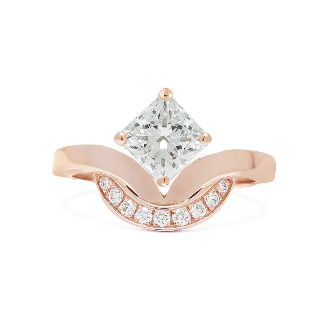 Bague Emblème 1ct Princesse semi-pavée - Or rose 18k - diamant éthique - Loyale Paris