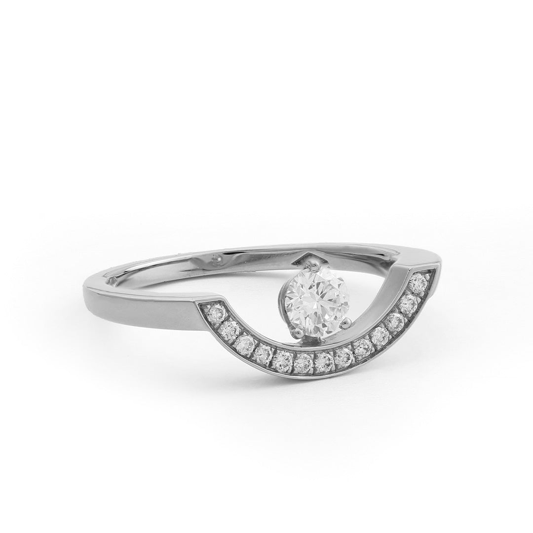 Bague Intrépide grand arc 0.25ct pavée - Or blanc 18k - diamant éthique - Loyale Paris