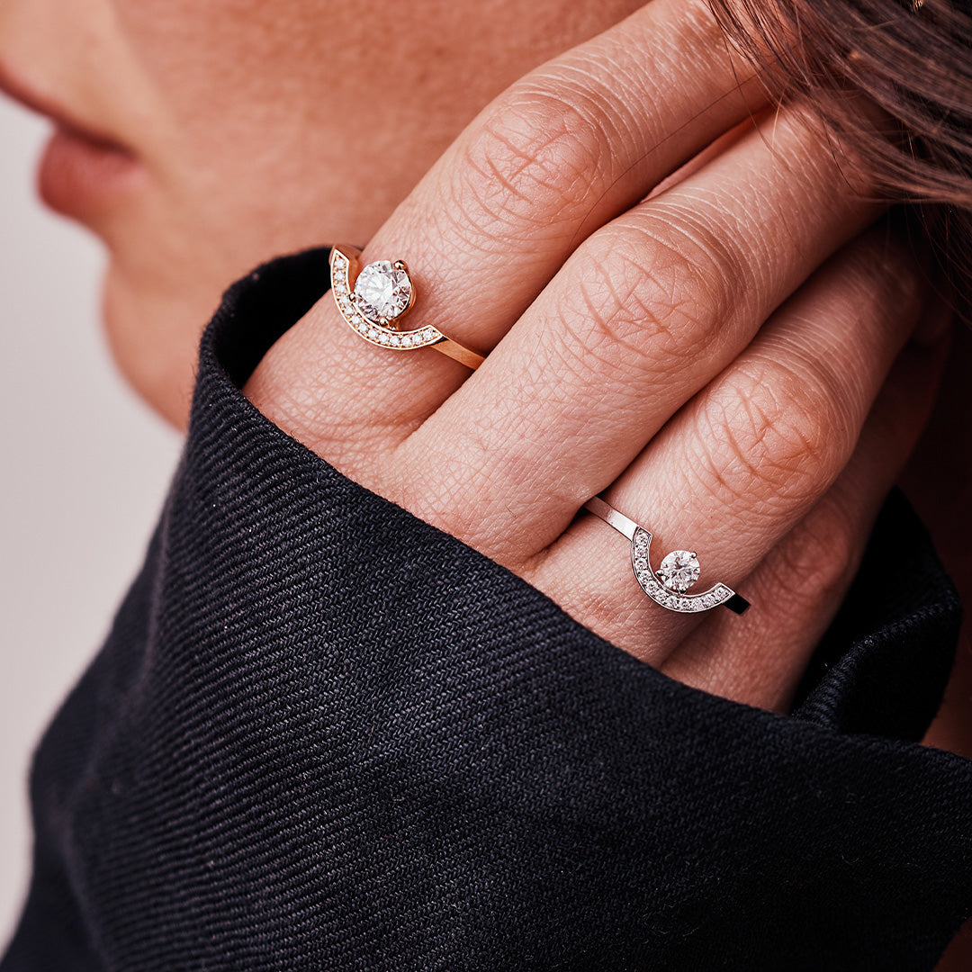 Bague Intrépide petit arc 0.25ct pavée - Or blanc 18k - diamant éthique - Loyale Paris