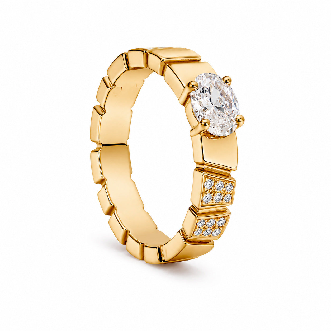 Bague Ride & Love semi-pavée 0.5ct Oval - Or jaune 18k - diamant éthique - Loyale Paris