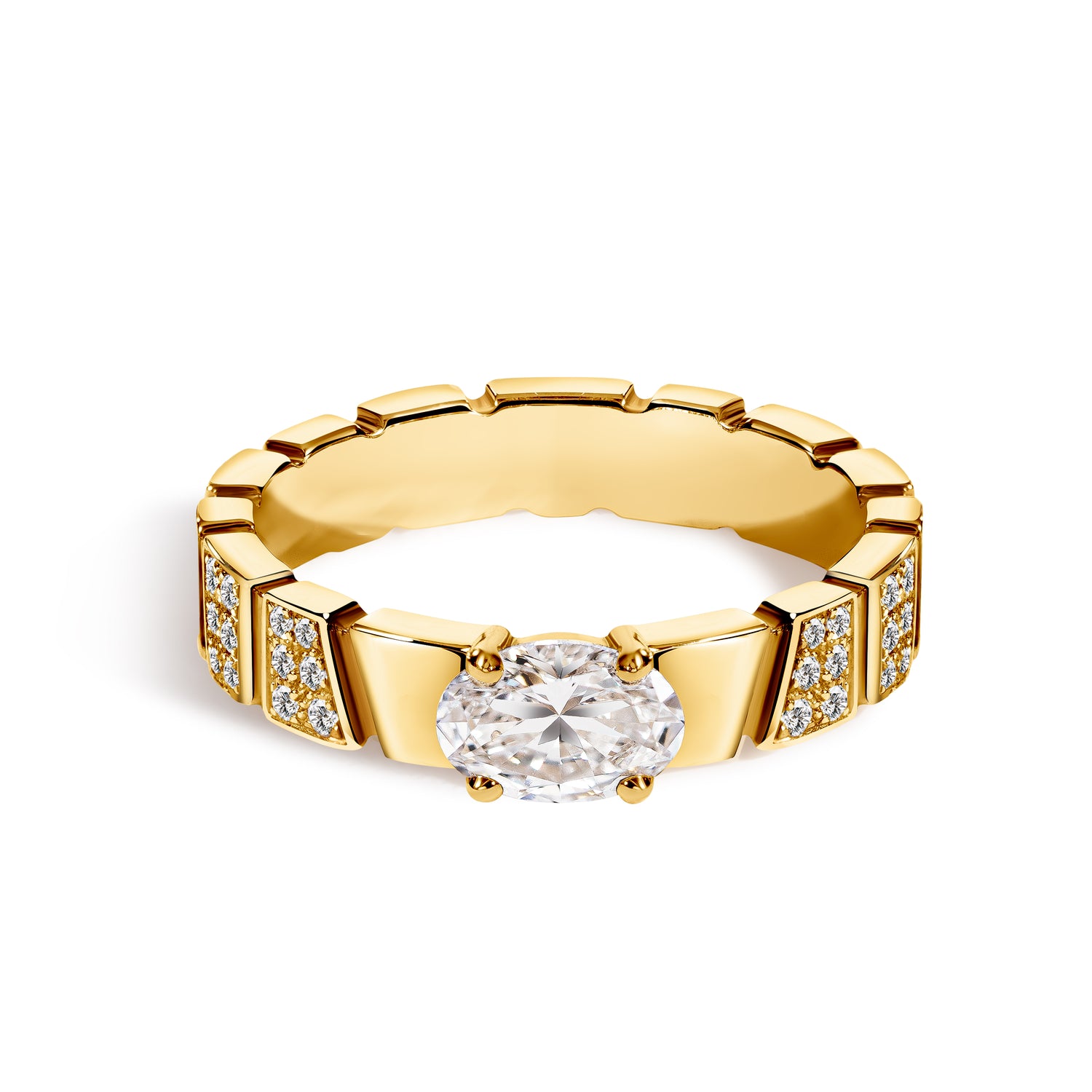 Bague Ride & Love semi-pavée 0.5ct Oval - Or jaune 18k - diamant éthique - Loyale Paris