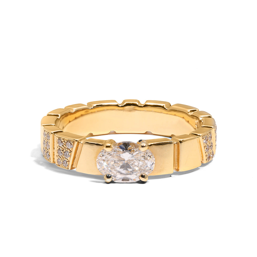 Bague Ride & Love semi-pavée 0.5ct Oval - Or jaune 18k - diamant éthique - Loyale Paris