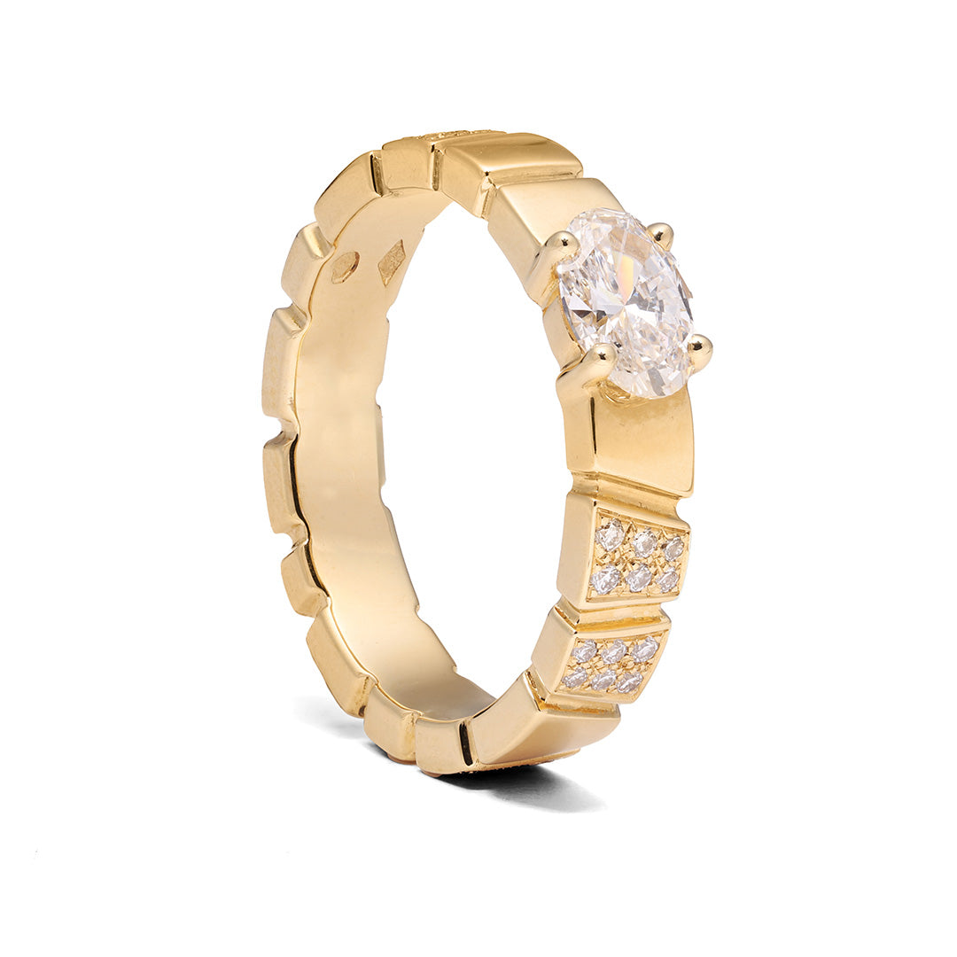 Bague Ride & Love semi-pavée 0.5ct Oval - Or jaune 18k - diamant éthique - Loyale Paris