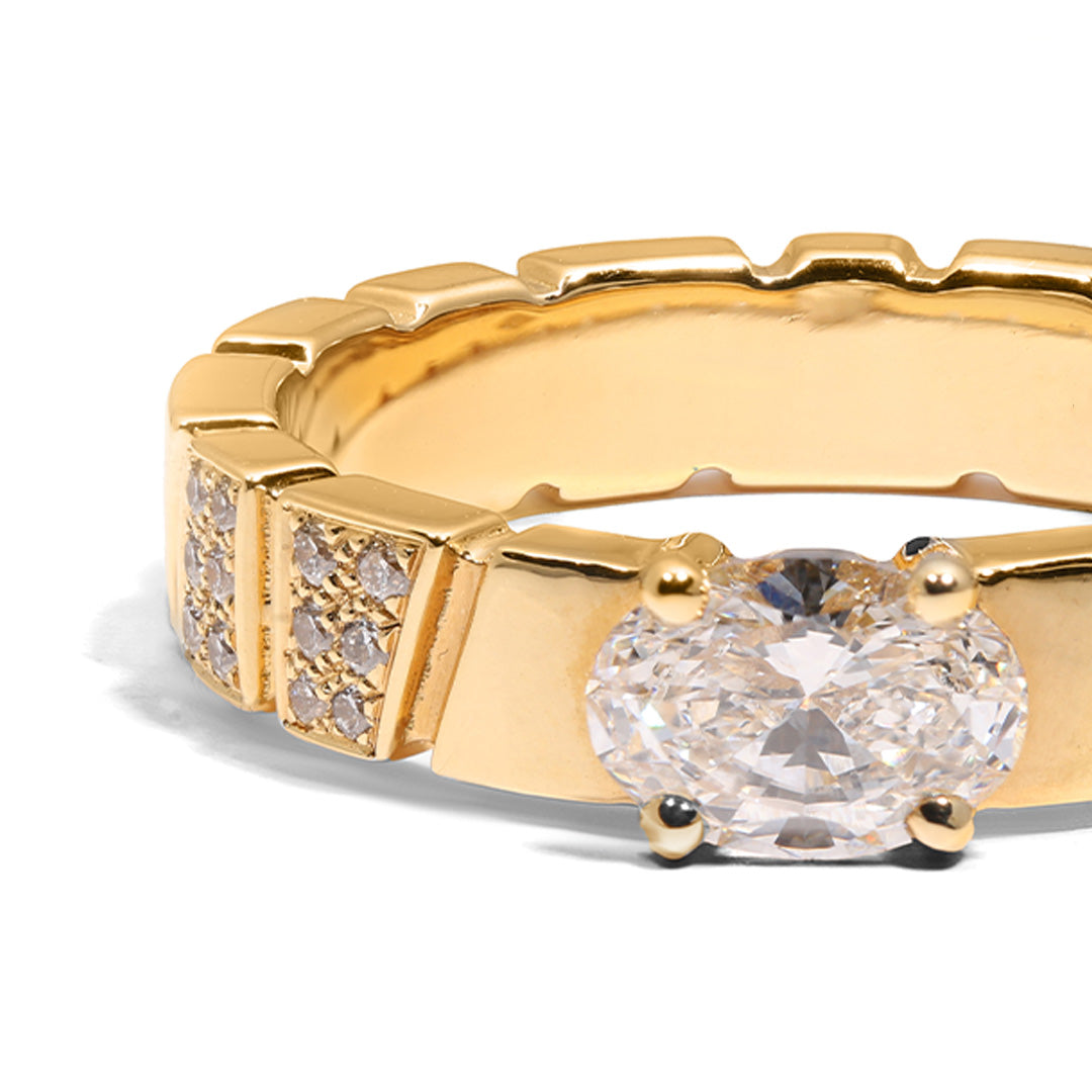 Bague Ride & Love semi-pavée 0.5ct Oval - Or jaune 18k - diamant éthique - Loyale Paris