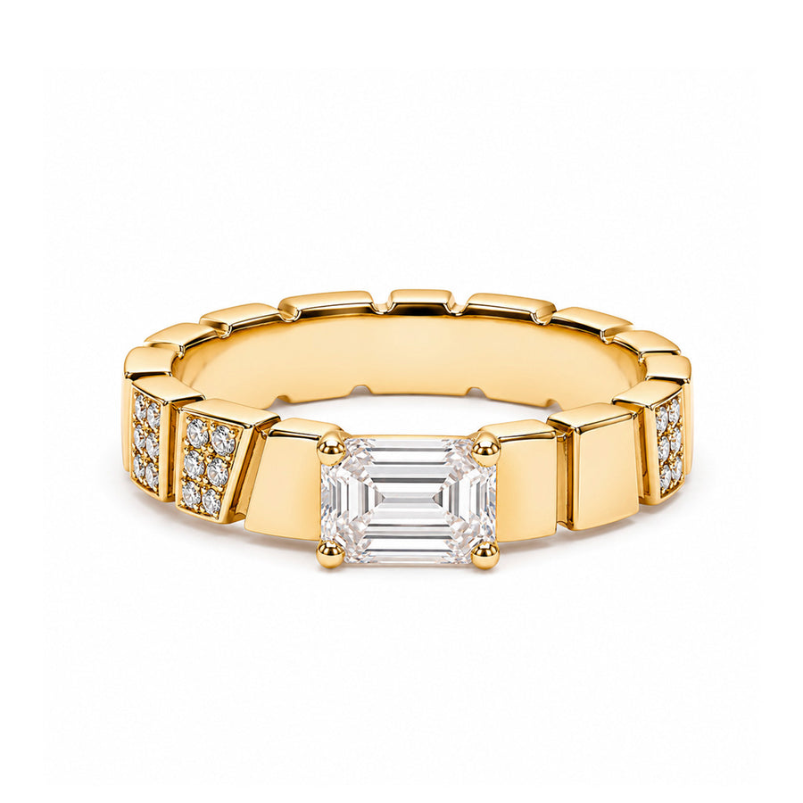 Bague Ride & Love semi-pavée 0.6ct Émeraude - Or jaune 18k - diamant éthique - Loyale Paris