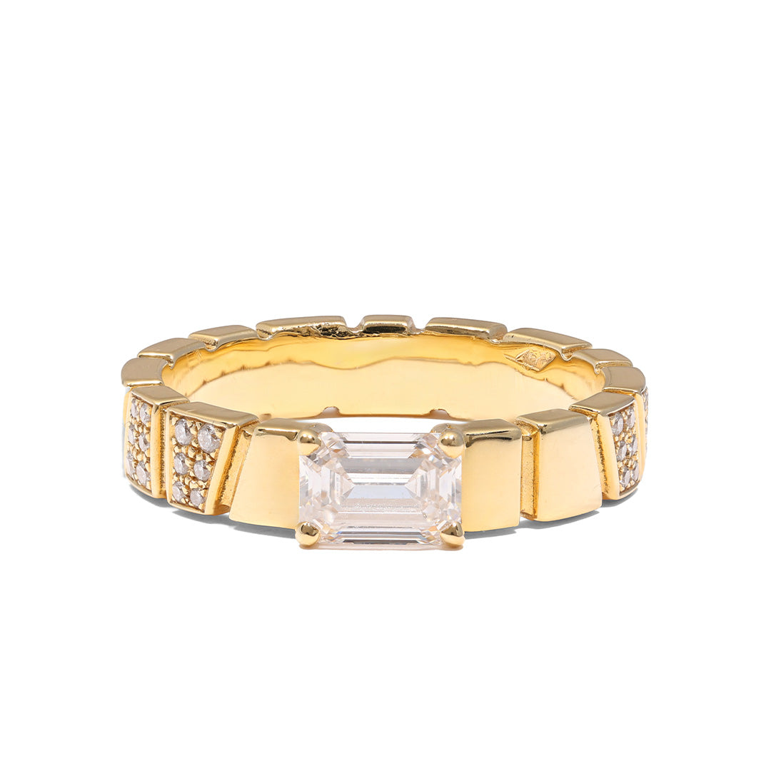 Bague Ride & Love semi-pavée 0.6ct Émeraude - Or jaune 18k - diamant éthique - Loyale Paris