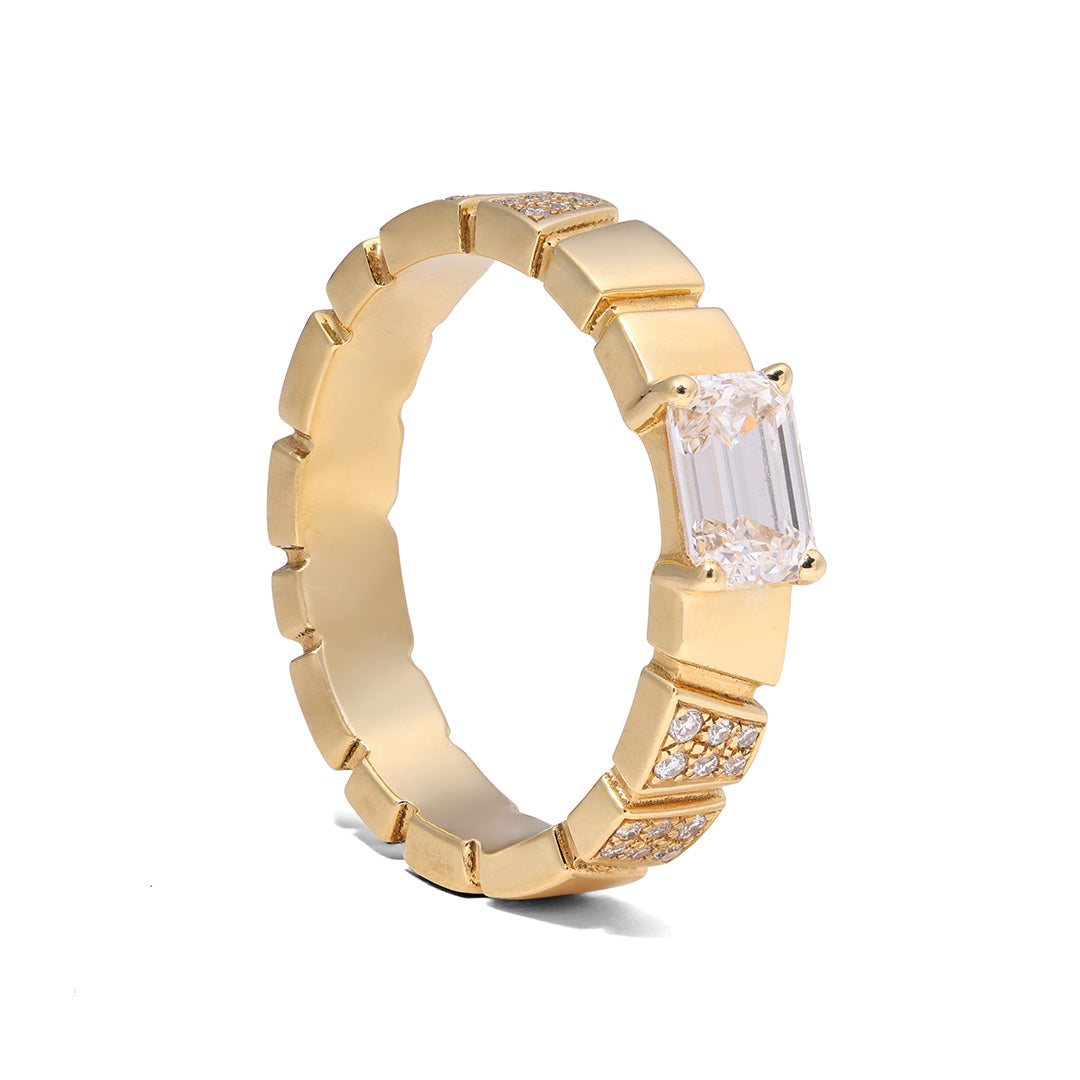 Bague Ride & Love semi-pavée 0.6ct Émeraude - Or jaune 18k - diamant éthique - Loyale Paris