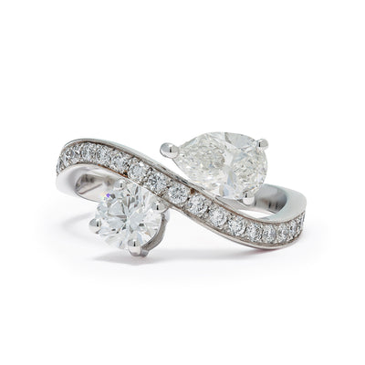 Bague Toi & Moi Éternelle 0.5ct Brillant 0.7ct Poire pavée - Or blanc 18k - diamant éthique - Loyale Paris