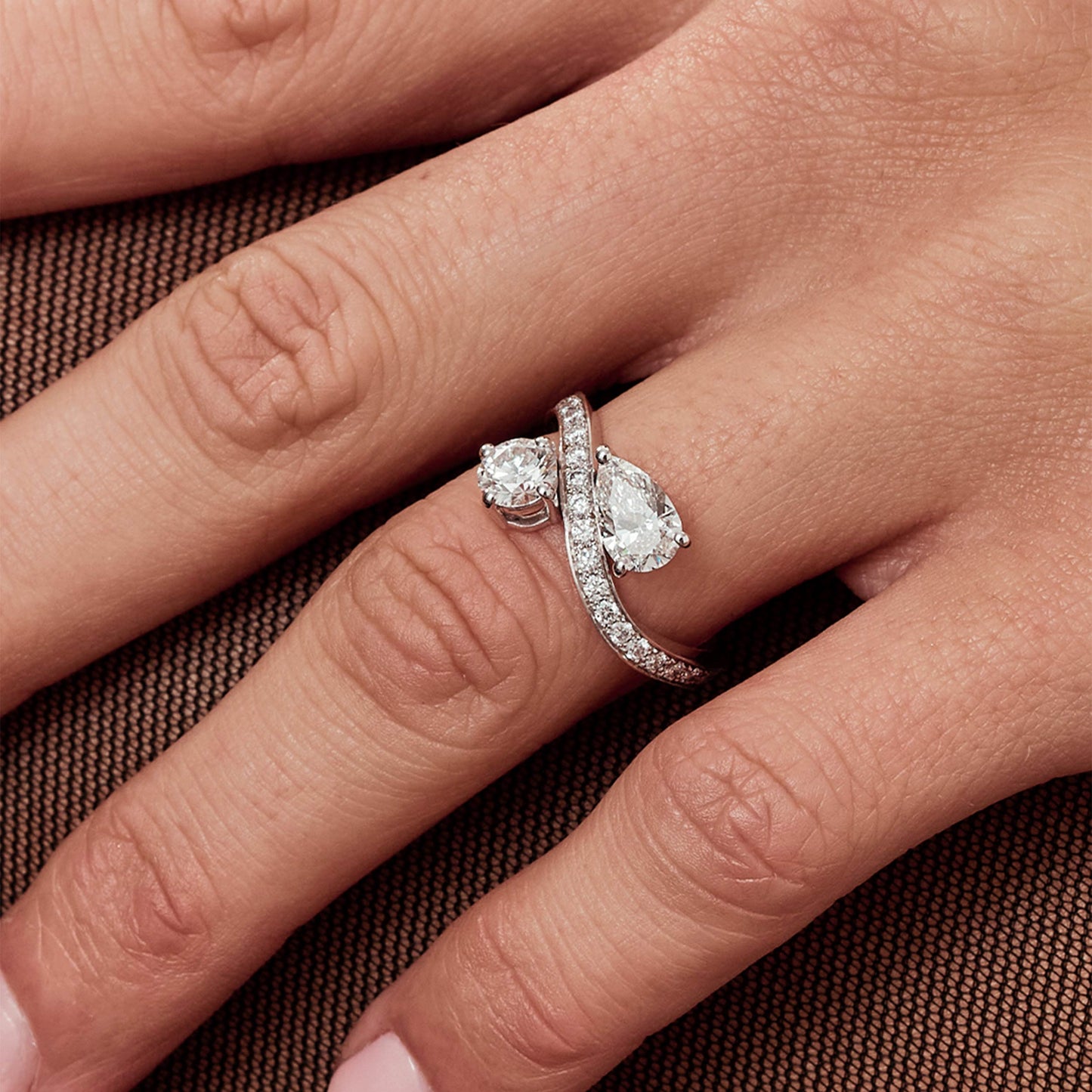 Bague Toi & Moi Éternelle 0.5ct Brillant 0.7ct Poire pavée - Or blanc 18k - diamant éthique - Loyale Paris