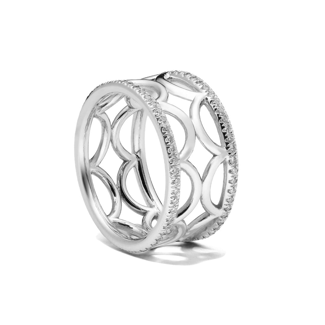 Bague bandeau Perpétuel.le semi-pavée - Or blanc 18k - diamant éthique - Loyale Paris