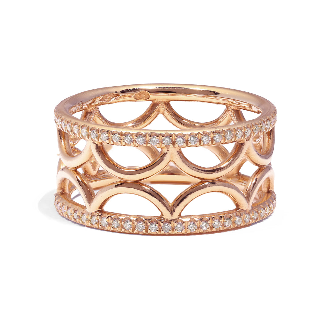 Bague bandeau Perpétuel.le semi-pavée - Or rose 18k - diamant éthique - Loyale Paris