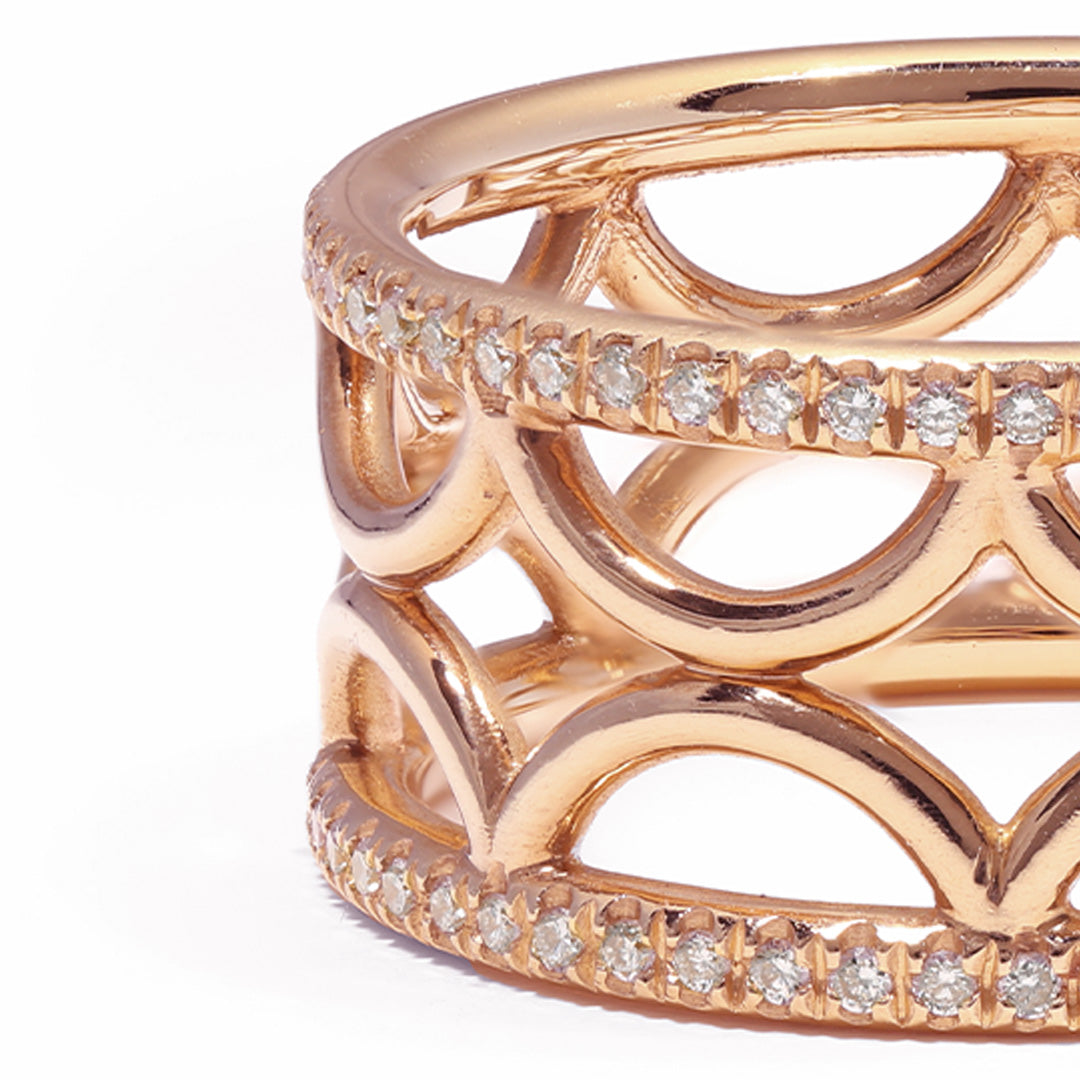 Bague bandeau Perpétuel.le semi-pavée - Or rose 18k - diamant éthique - Loyale Paris