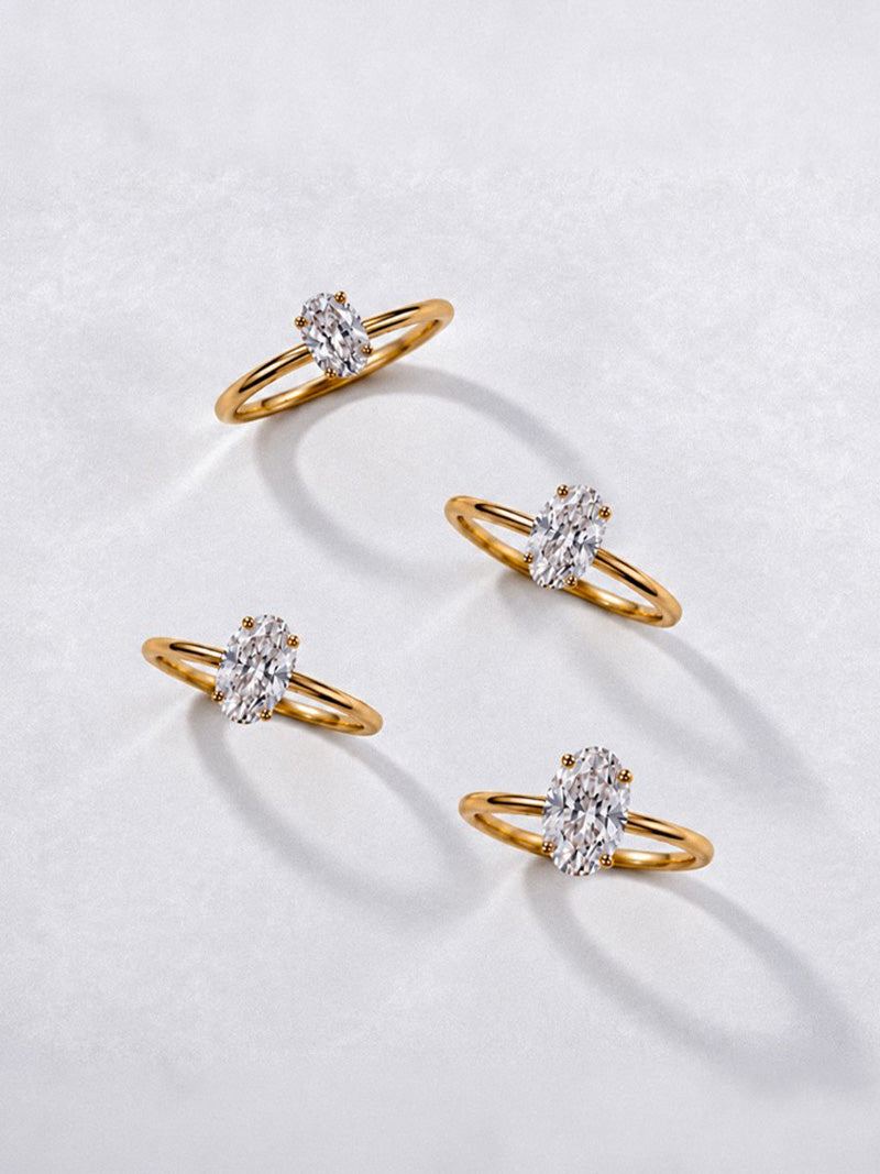 Bagues solitaires en or jaune 18k et diamants éthiques de taille ovale de différents carats par la maison de joaillerie Loyal.e Paris