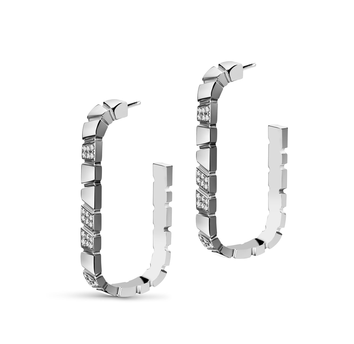 Boucles d oreilles Ride Love semi-pavees Medium - Or blanc 18k - diamant ethique - Loyale Paris - 1