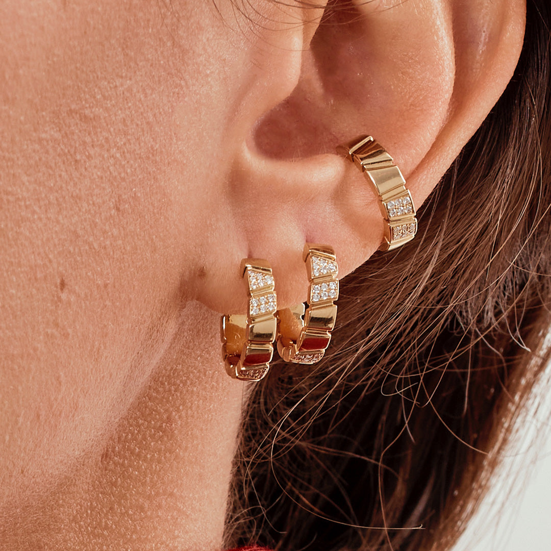 Boucles d'oreilles Ride & Love semi-pavées Small - Or rose 18k - diamant éthique - Loyale Paris