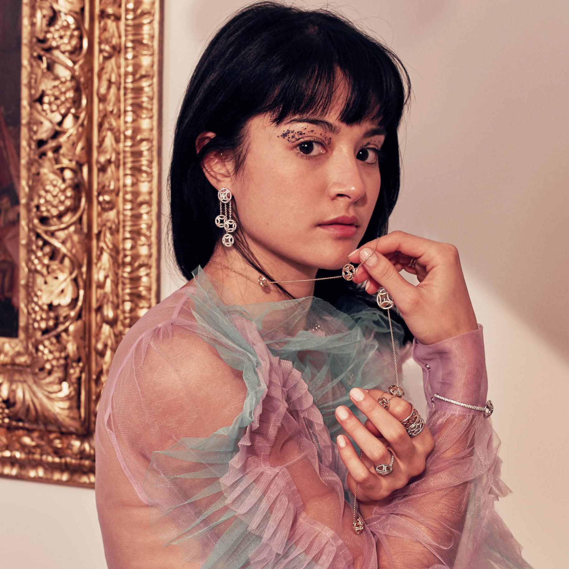 Boucles d'oreilles pendantes Perpétuel.le 0.25ct x2 pavées - Or blanc 18k - diamant éthique - Loyale Paris