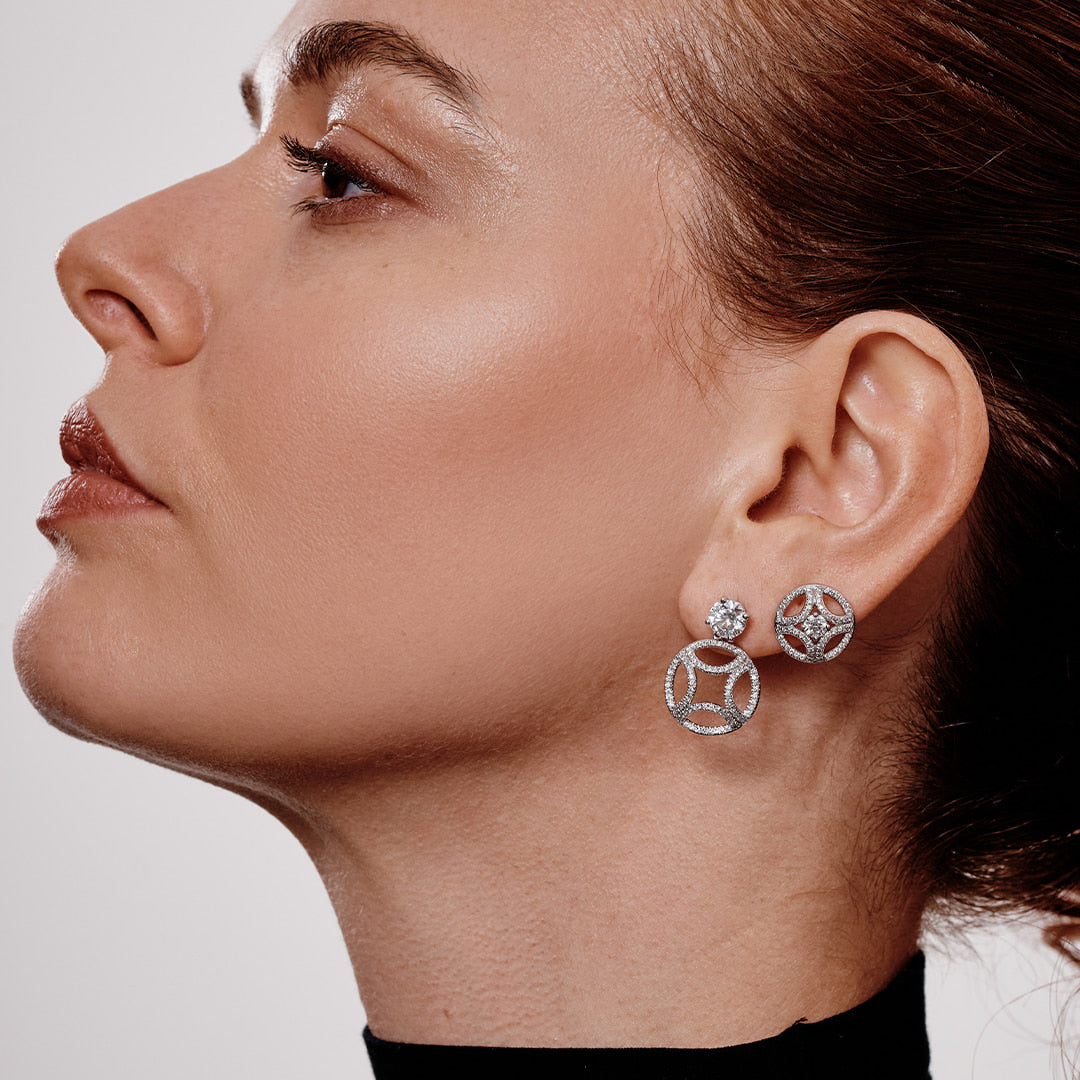 Boucles d'oreilles pendantes Perpétuel.le 1ct x2 pavées - Or blanc 18k - diamant éthique - Loyale Paris