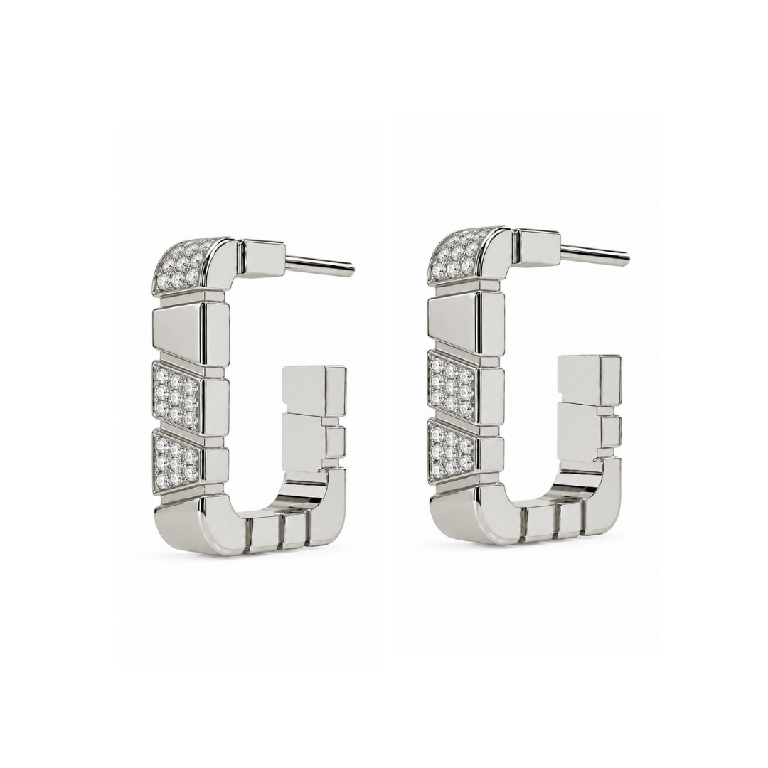 Boucles d'oreilles Ride & Love semi-pavées Carrées - Or Blanc 18k - diamant éthique - Loyal.e Paris