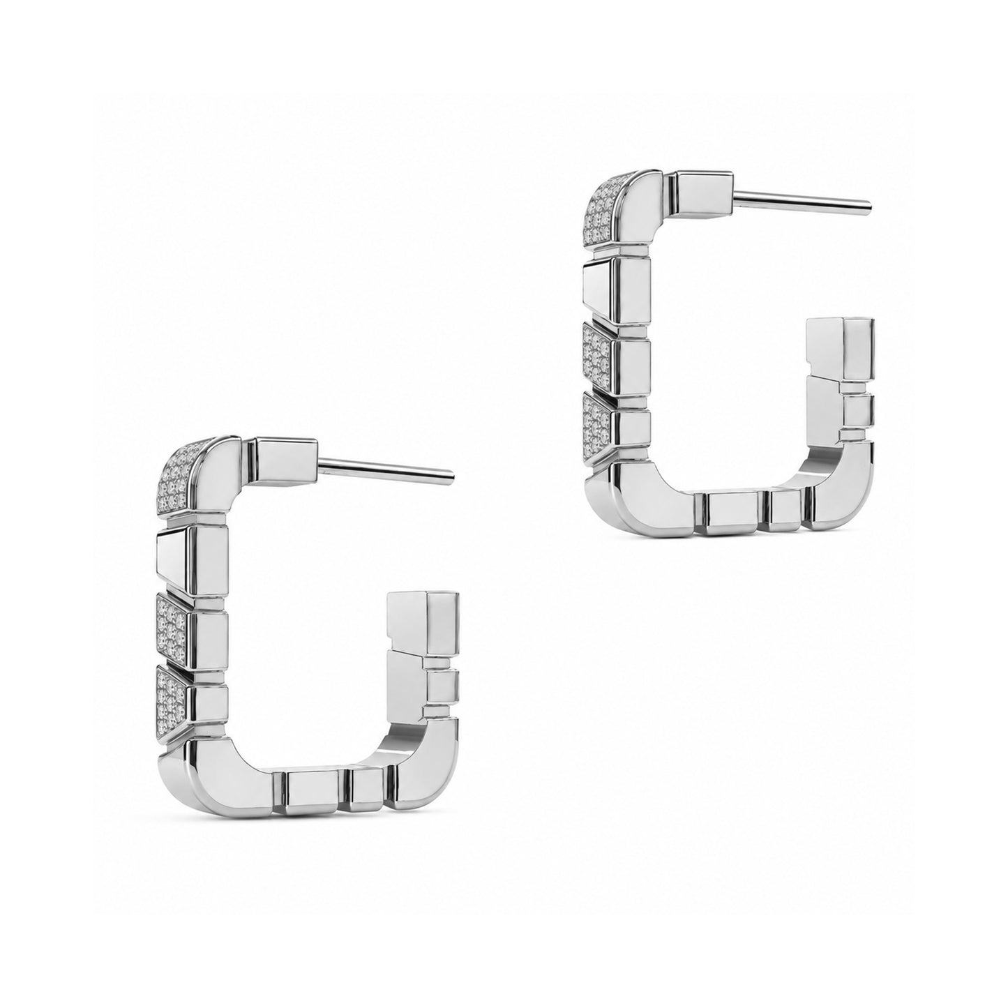 Boucles d'oreilles Ride & Love semi-pavées Carrées - Or Blanc 18k - diamant éthique - Loyal.e Paris