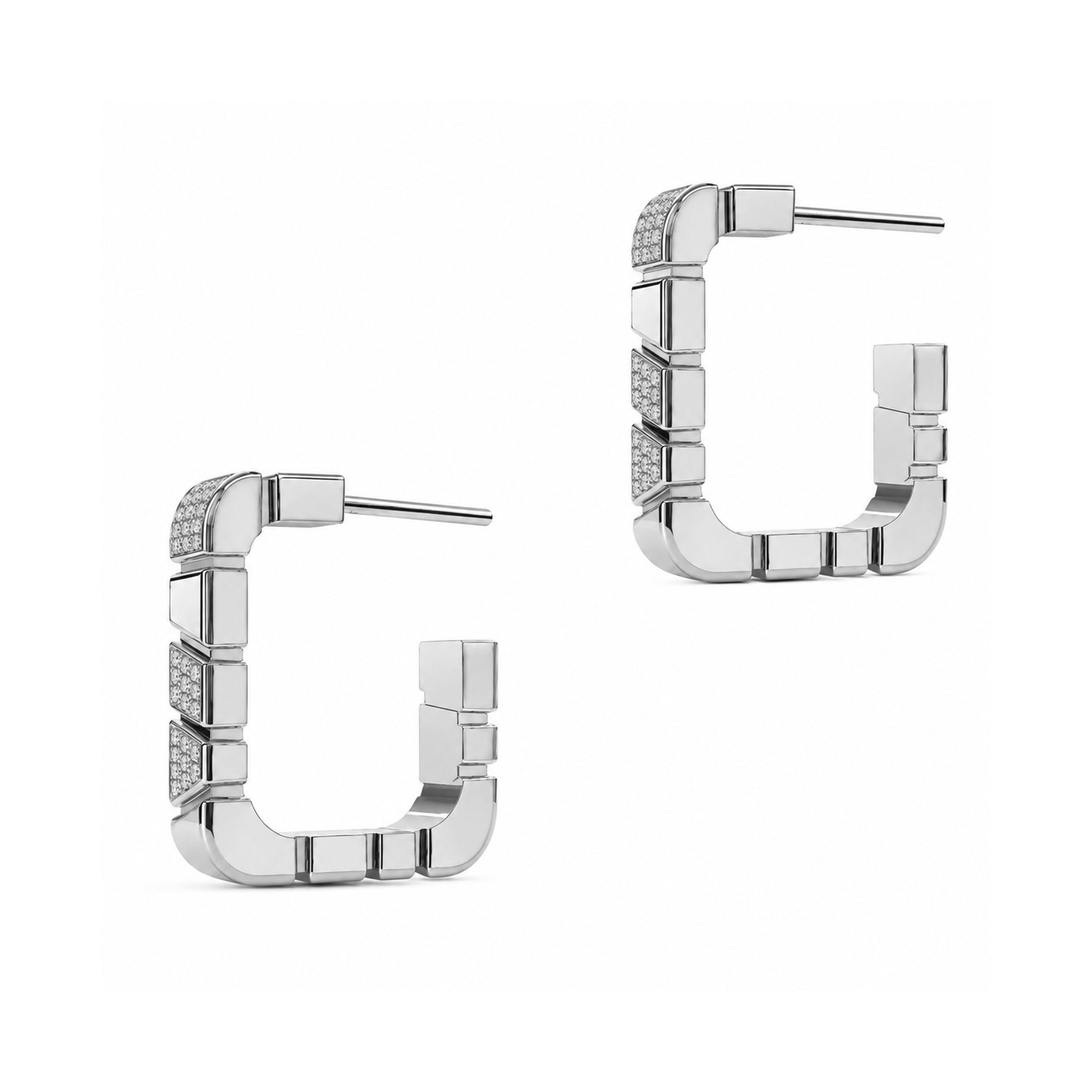 Boucles d'oreilles Ride & Love semi-pavées Carrées - Or Blanc 18k - diamant éthique - Loyal.e Paris