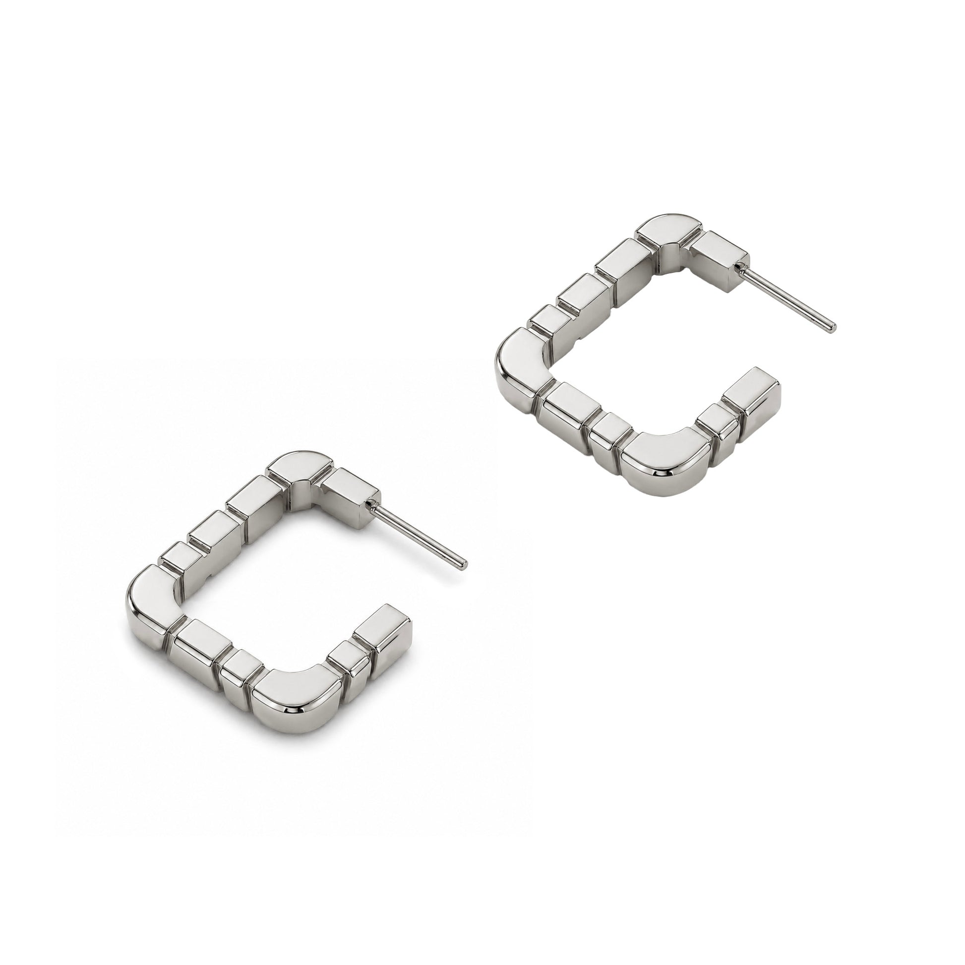 Boucles d'oreilles Ride & Love semi-pavées Carrées - Or Blanc 18k - diamant éthique - Loyal.e Paris