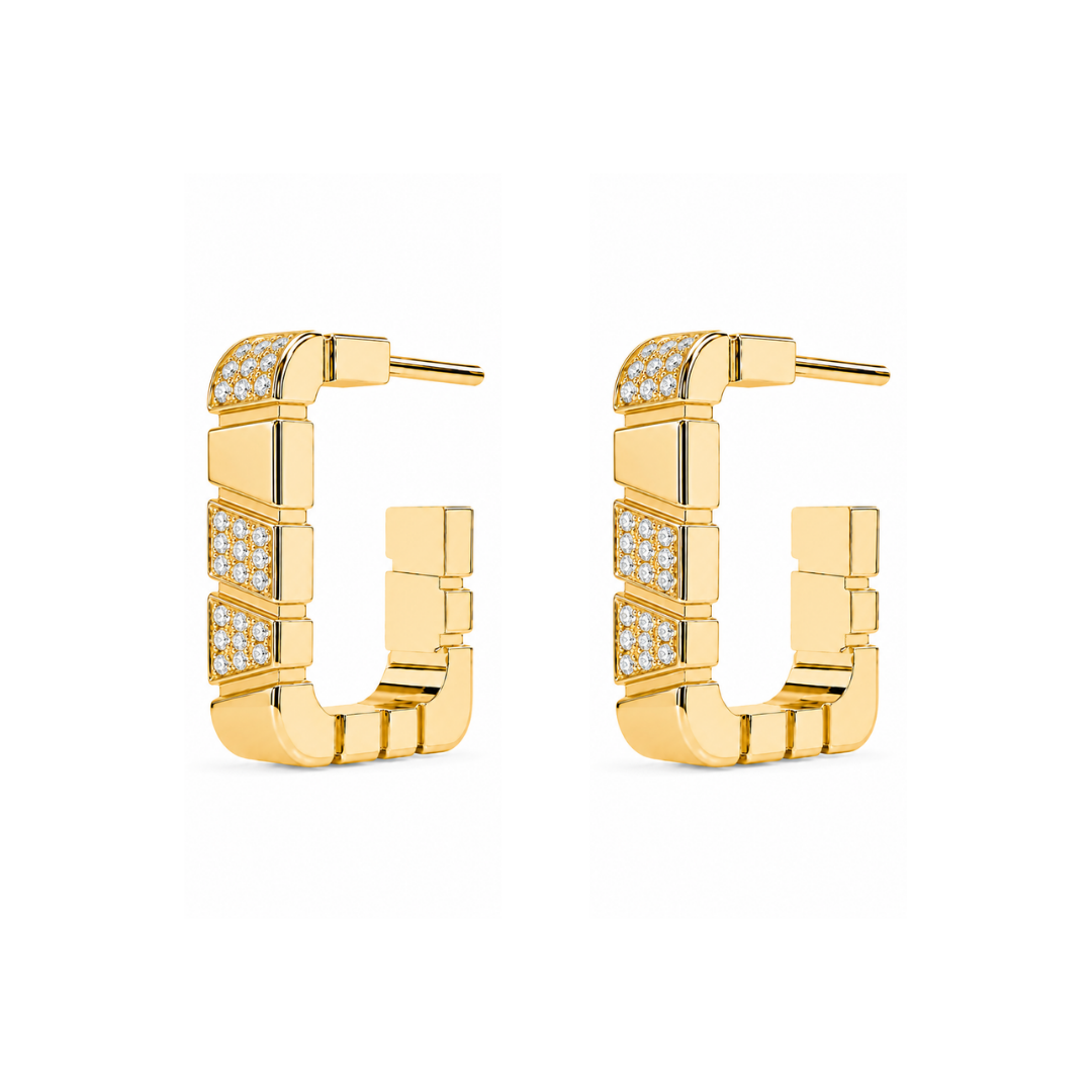 Boucles d'oreilles Ride & Love semi-pavées Carrées - Or Jaune 18k - diamant éthique - Loyal.e Paris