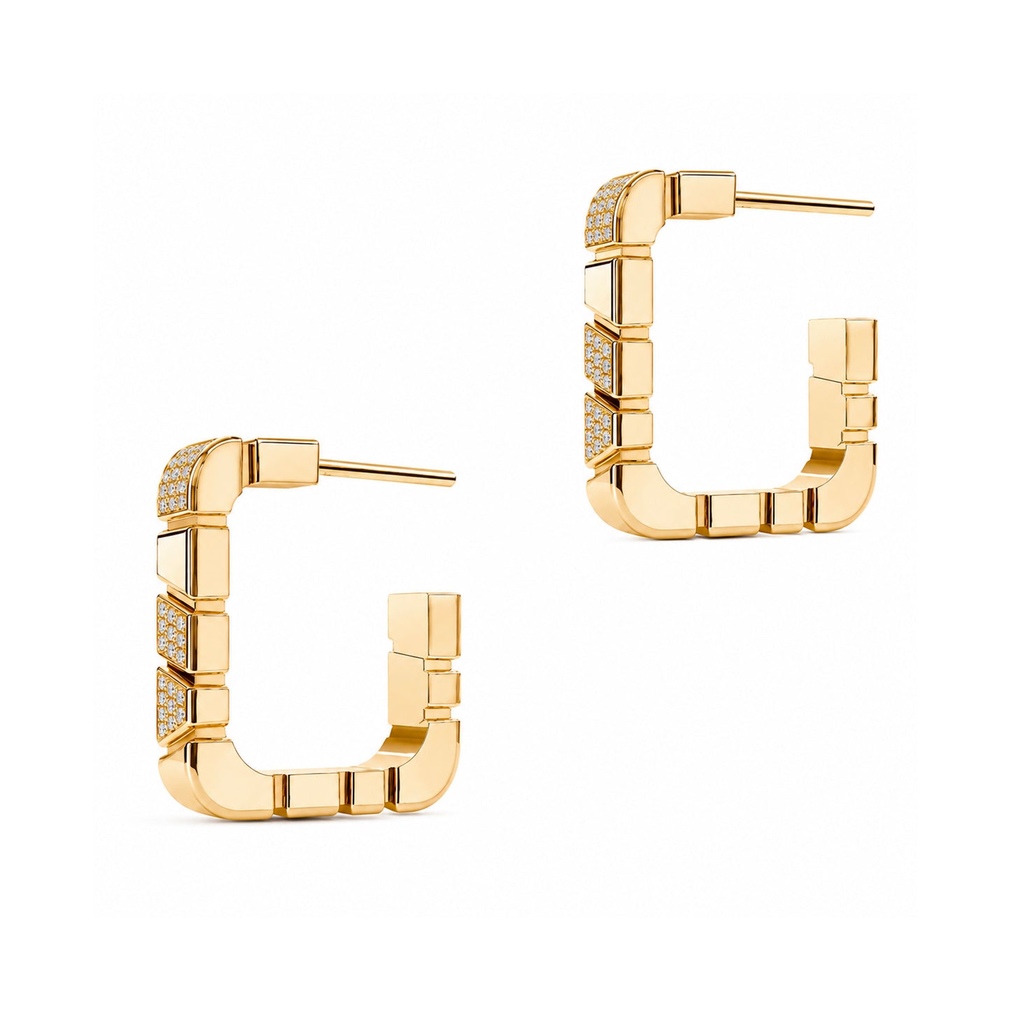 Boucles d'oreilles Ride & Love semi-pavées Carrées - Or Jaune 18k - diamant éthique - Loyal.e Paris