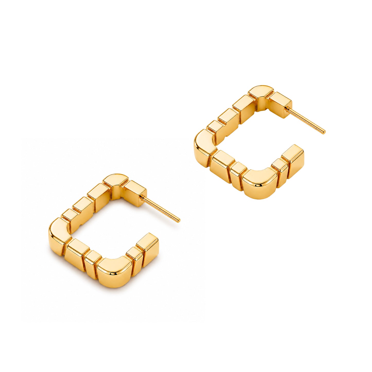 Boucles d'oreilles Ride & Love semi-pavées Carrées - Or Jaune 18k - diamant éthique - Loyal.e Paris
