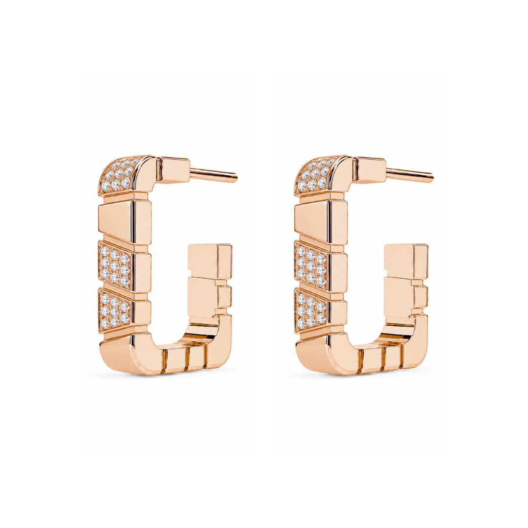 Boucles d'oreilles Ride & Love semi-pavées Carrées - Or Rose 18k - diamant éthique - Loyal.e Paris