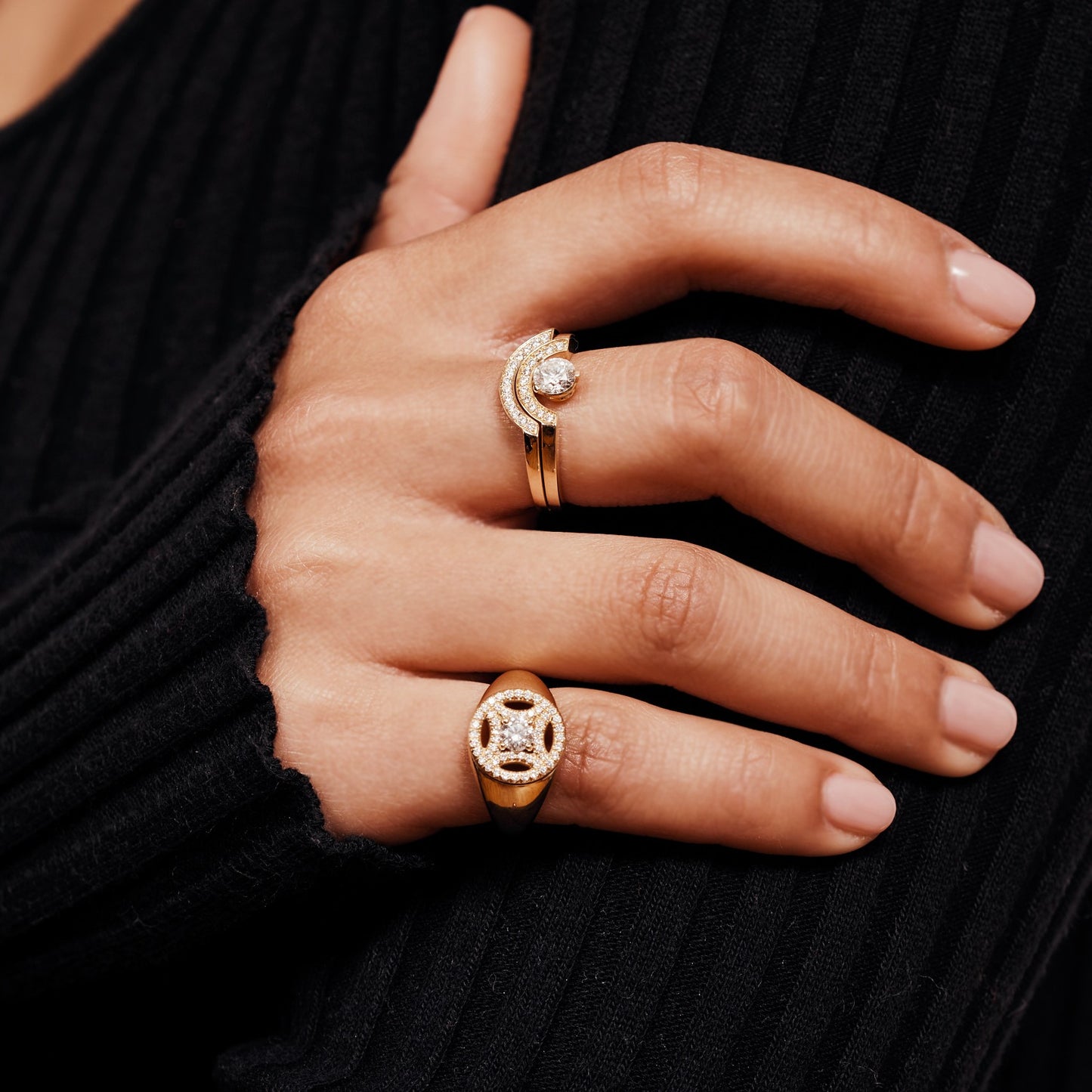 Chevalière Perpétuel.le 0.25ct pavée - Or rose 18k - diamant éthique - Loyale Paris