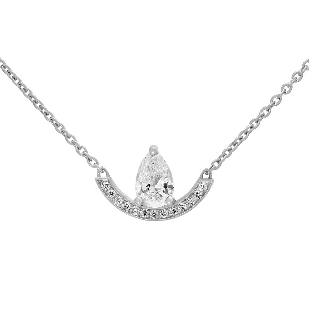 Pendentif Intrépide grand arc Poire 0.7ct pavé - Or blanc 18k - diamant éthique - Loyale Paris