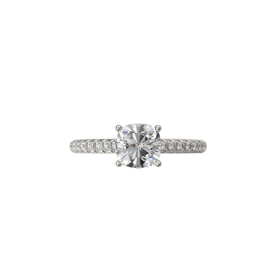 Solitaire Absolue 1ct pavé Coussin - Or blanc 18k - diamant éthique - Loyale Paris