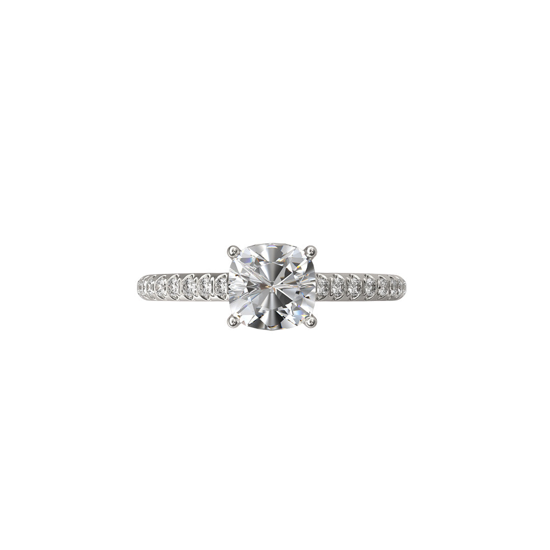 Solitaire Absolue 1ct pavé Coussin - Or blanc 18k - diamant éthique - Loyale Paris